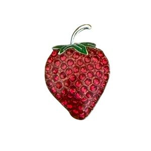 Red Strawberry Brooch in Silver Tone